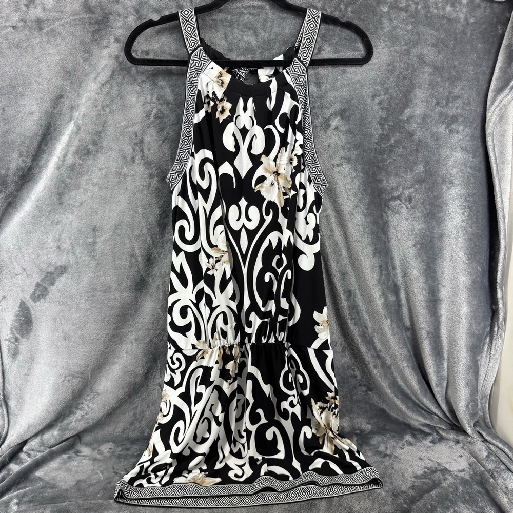 White House Black Market Black & White Tribal Floral Halter Midi Dress Small